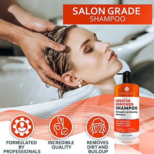 Bellisso Keratin Enriched Shampoo - Sulfate And Paraben Free - Anti Frizz Treatment For Women And Men – Professional Salon Grade Repair Formula With Silk Protein For Dry, Frizzy Damaged And Color Treated Hair thumb #4