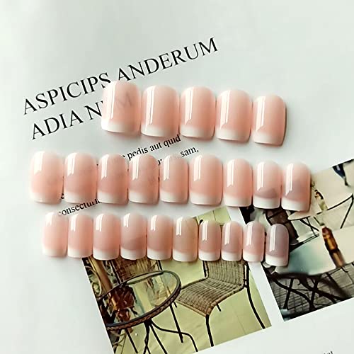 Image of Fake Nails Short Press On Nails 24 Pcs Nail Kit Stick On Nails Jelly Glue on False Nails for Women