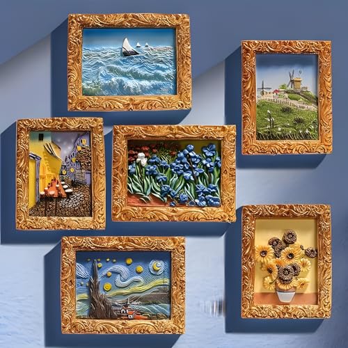 Set de 6 imanes decorativos de resina con arte 3D miniatura 3