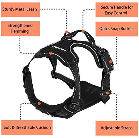 rabbitgoo Adjustable Dog Harness No Pull Reflective Vest with Handle High Visibility Reinforced Straps Easy Control Harness (Large, Black)