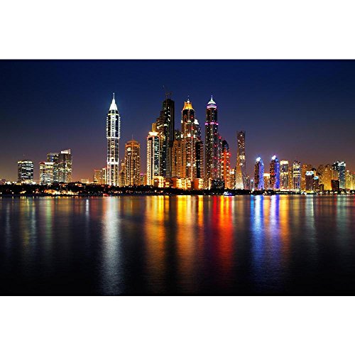Image of Pitaara Box Dubai Marina At Dusk, UAE | Canvas Painting for Bedroom & Living Room | Engineered Wood Frame | 18 x 12 inch (46 x 30 cms)