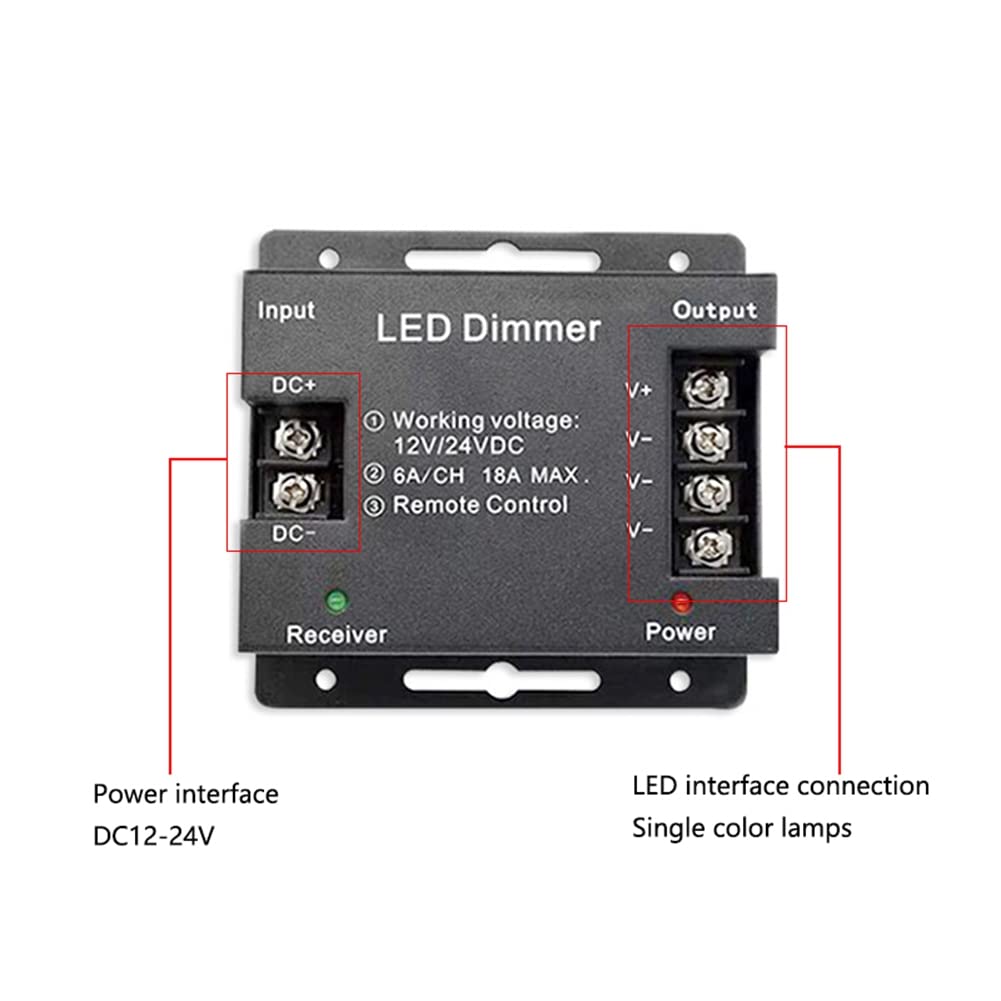 18A LED Monochrome ContrôLeur Gradateur 12V 24V avec TéLéCommande Tactile pour Barre Lumineuse Couleur