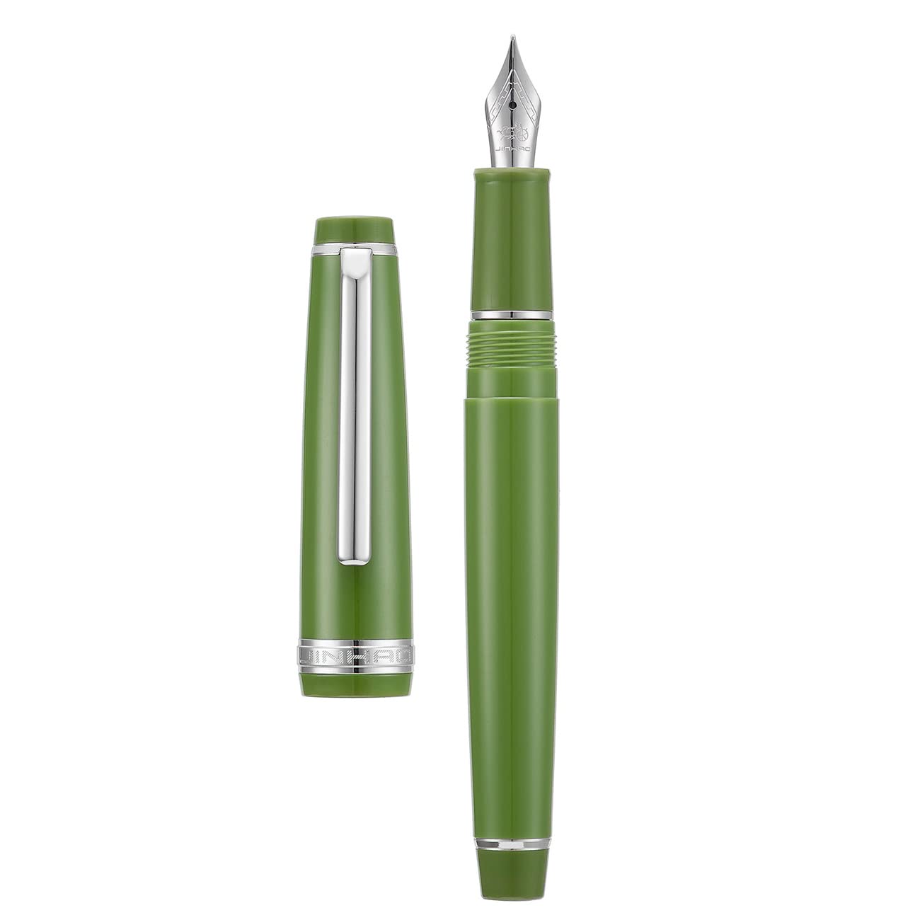Jinhao 82 Avocado Green Acrylic Fountain Pen, Iridium Bent Nib Classic Design Smooth Writing Pen with Ink Converter (Silver Trim)
