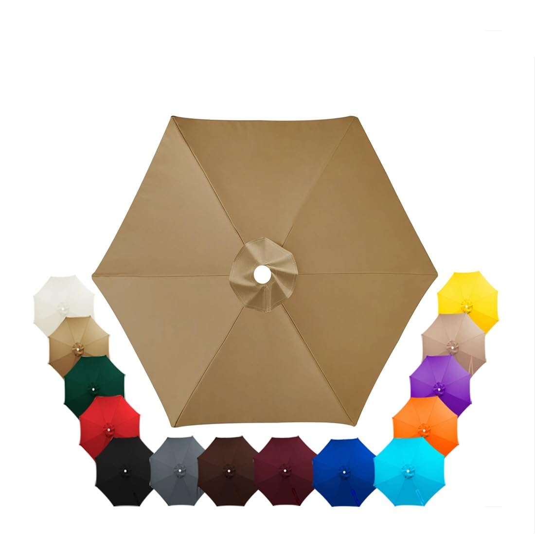 Parasol Replacement Canopy 2.5m, 2.7m, 3.5m, 6/8 Arms , Garden Umbrella Replacement Parasol Fabric, for Yard, Beach, Garden Umbrella, Canopy Only, Beige(Khaki,2.7m/6-Ribs)