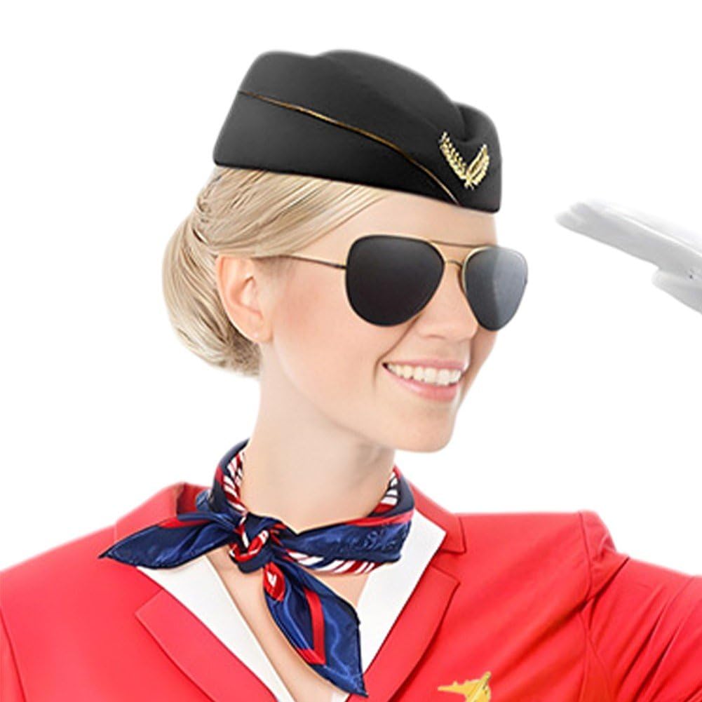 5 Pezzi/Set Accessori per Costume Assistente di Volo, Spille per Cappello Assistente, Guanti, Occhiali Sole, Sciarpa per Travestimenti Cosplay