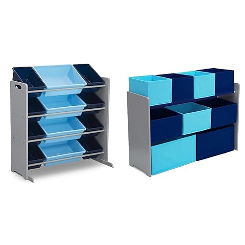 Delta Children Organizador de almacenamiento de juguetes para niños con 12 contenedores de plástico, certificado Greenguard Gold, grisazul y