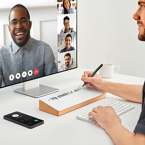 Desktop Glass Dry Erase Whiteboard with Wooden Storage Box for Office Supplies, Keyboard Stand, Desk White Board with Drawer for Stationary, Marker & Eraser Included, Yeoux (White) - Image 3