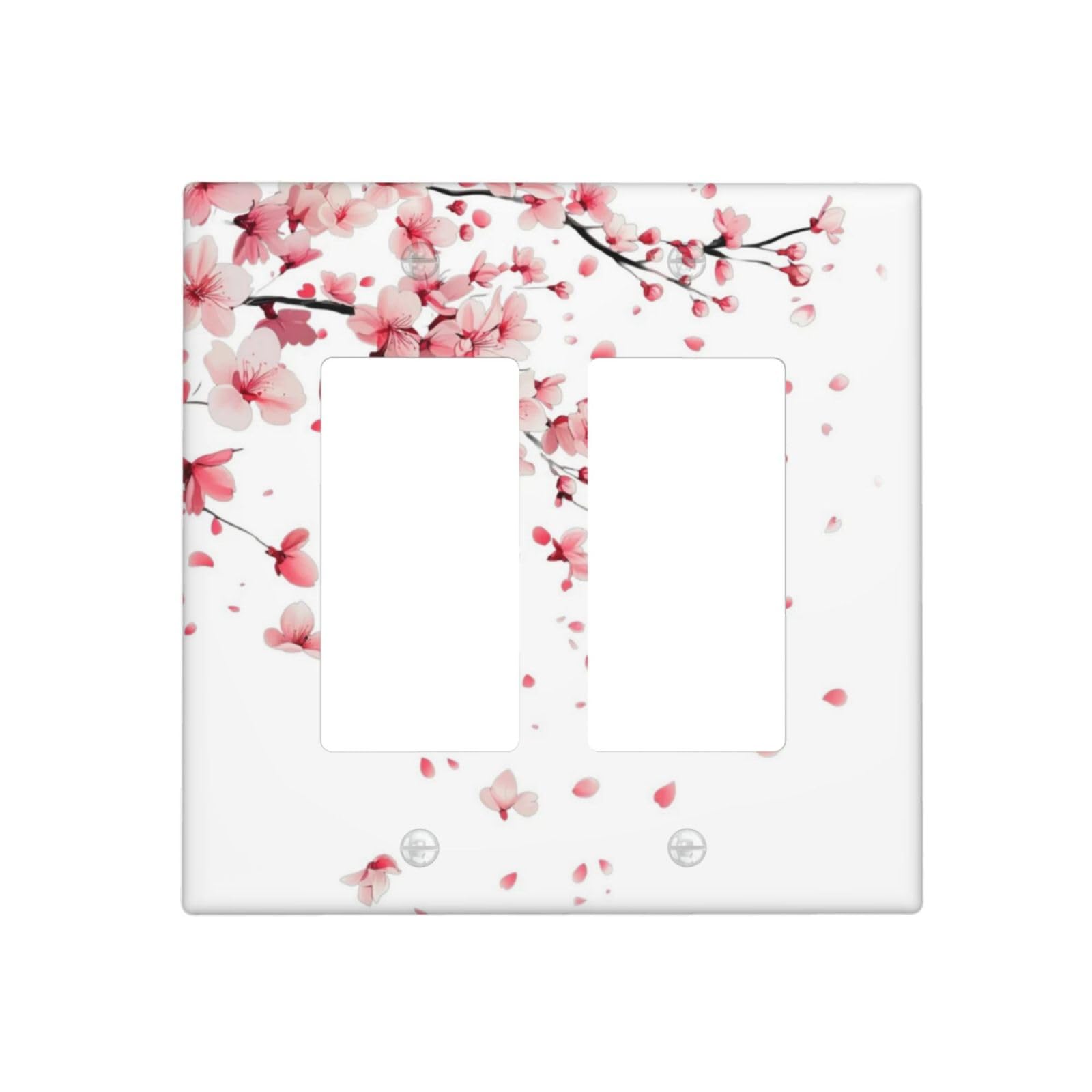 Dwbguo Decorative Outlet Covers Cherry Blossom Floral 2 Gang Wall Plate Double Rocker Watercolor Sakura Falling Light Switch Cover Double Switch Plate Cover for Bedroom Bathroom Home Decor