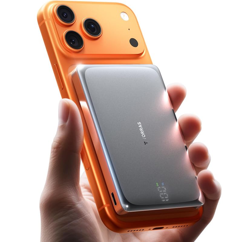 Image of TORRAS MiniMag Pro Power Bank, Ultra Slim Semi Solid-State Portable Charger, Wireless 5,000mAh Magnetic Battery Pack, Fast Charging, Travel Essential for iPhone 17 /16 /15 /14 /13 /12, Infinite Grey