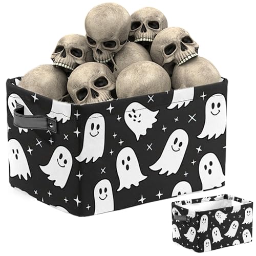 Cesta fantasma rectangular con asa resistente para almacenamiento de Halloween infantil 4