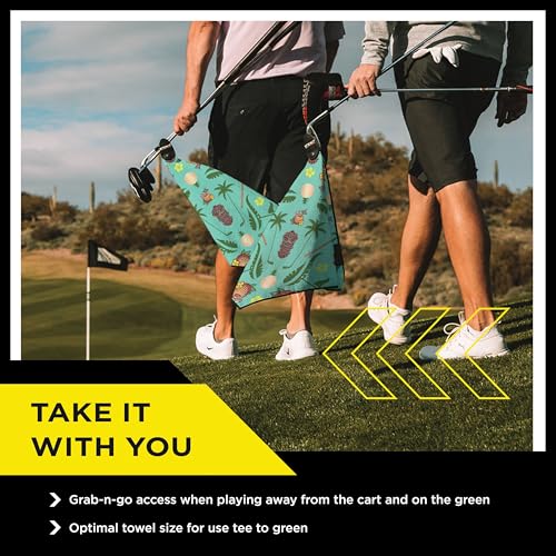STICKIT Magnetic Golf Towel, Teal Tiki | Top-Tier Microfiber Golf Towel with Deep Waffle Pockets | Industrial Strength Magnet for Strong Hold to Golf Carts or Clubs