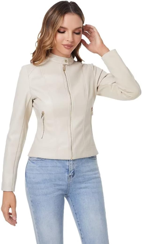 DIASHINY Faux Leather Jacket For Women, Zip Up Moto Biker Coat, Short PU Motorcycle Outwear - Image 2