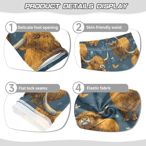 Girls Leggings Highland Cows Flowers Butterfly Blue Soft Toddler Leggings for Girls Kids Pants Size 4T-10T3