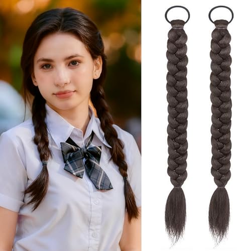 2Pcs Braided Ponytail Extensions with Hair Ties Soft Synthetic Ha...