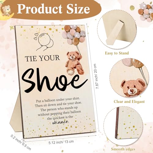 Image of Roowest 51 Pcs Tie Your Shoe Baby Shower Game Sign Wooden Sign Greenery Gift Sets Gender Reveal Party Favors 50 Balloons Latex Balloons for Game Wedding Supplies(Brown,Bear)
