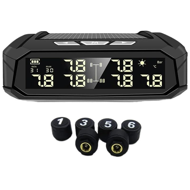 Tpms Sistema di monitoraggio della pressione dei pneumatici for auto solare, display digitale della temperatura dei pneumatici, sistemi di allarme di sicurezza for auto con 6 sensori Pressione Pneumat