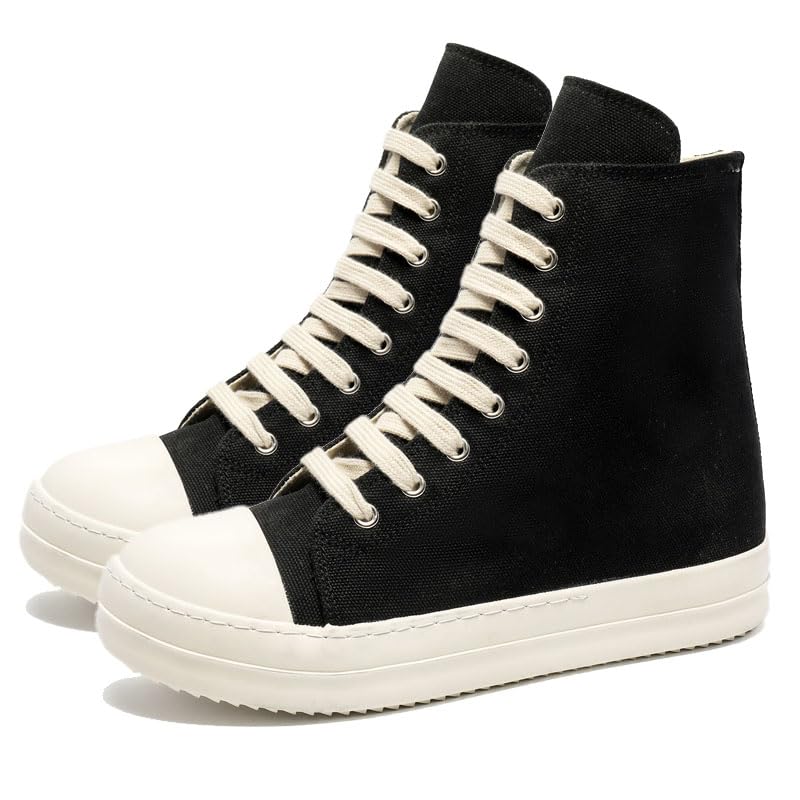 Women's High Top Sneakers Lace Up Canvas Shoes with Thick Soles and Zipper, Fashionable Walking Shoes Fashion Sneakers