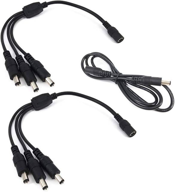 2pcs/ Pack black 1 Female to 3 male 5.5mm X 2.1mm CCTV DC Power Supply Splitter Cable DC Plug Extension Cable for Power Adapter 12v 1m dc extension