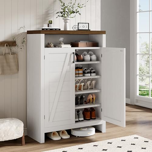 ONBRILL 6-Tier White Farmhouse Shoe Cabinet with Doors