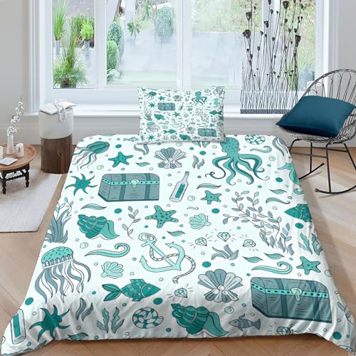 Parure de lit méduse fermeture éclair housse couette 3D microfibre infroissable