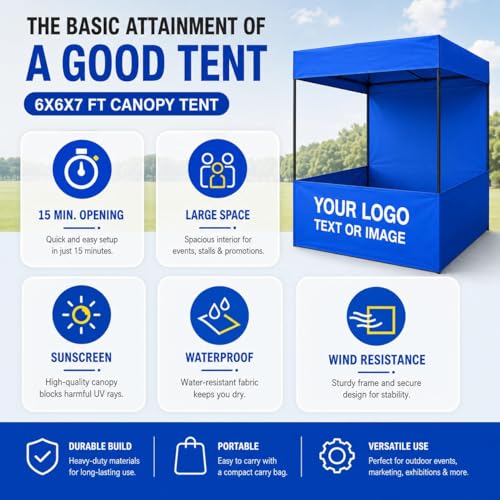 Image of Canopy Tent Portable Waterproof Demo Canopy Stall 4x4x7 Ft for Outdoor Advertising, Marketing Stall, Exhibitions - Portable Tent with UV Protection, Heavy-Duty with Carry Bag (4x4x7, Red)
