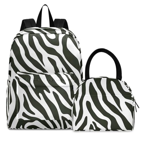 Backpack Lunch Box Set Large Capacity Travel Backpacks and Insulated Lunch Bag for Commute Hiking Picnic Zebra Stripes Print
