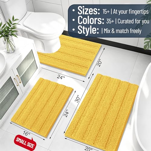 Image of Smiry Thick Chenille Bathroom Runner Rugs 47x20, Extra Absorbent Striped Bath Mat, Machine Washable, Rubber Backing, Long Bath Rugs for Tub & Shower, Modern Home Decor Accessories, Yellow
