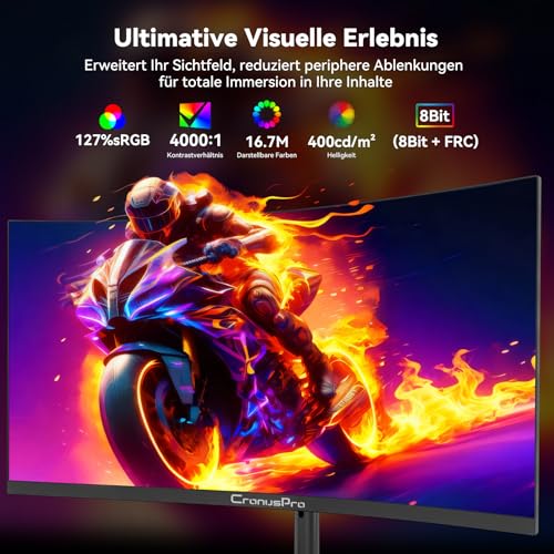 CronusPro 34 Zoll Ultrawide Curved Gaming Monitor, 180Hz, UWQHD (3440 x 1440) Höhenverstellbar, Pip/PBP, 1ms MPRT, AMD FreeSync, 21:9, 4000:1, 127% sRGB, 1500R, 2* HDMI 2.1/DP 1.4, VESA, Schwarz 4