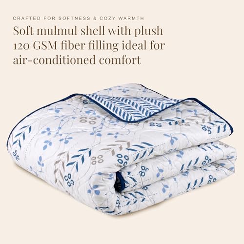Image of HUESLAND Reversible AC Quilt Blanket Single Bed | 100% Cotton Quilted Shell, Super Soft 120 GSM Microfibre Wadding | Lightweight Comforter for All Weather Use | Petal - 55 x 88 inches