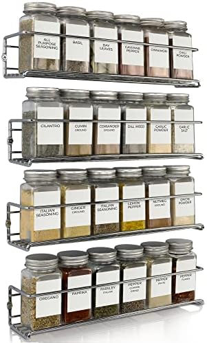 ZICOTO Premium Iron Spice Rack Organizer for Cabinets or Wall Mounts - Space Saving Set of 4 Hanging Racks - Perfect Seasoning Organizer For Your Kitchen Cabinet, Cupboard or Pantry Door
