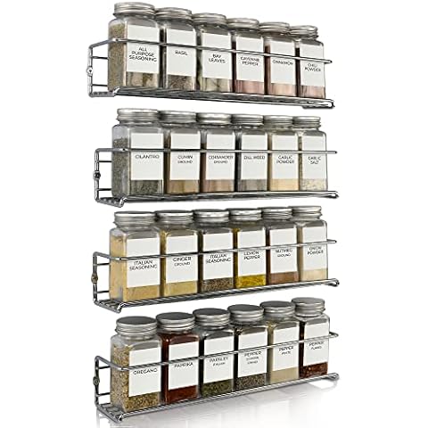 Premium Spice Rack Organizer for Cabinets or Wall Mounts - Space Saving Set of 4 Hanging Racks - Perfect Seasoning Organizer For Your Kitchen Cabinet, Cupboard or Pantry Door Cover