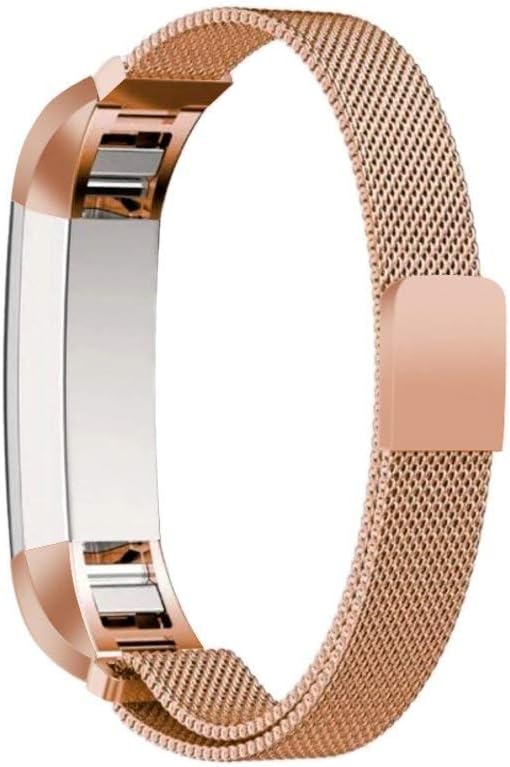 HIGAR Flexible Stainless Steel Magnetic Clasp Wristband Strap Compatible with Fitbit Alta (Watch NOT Included) (Rose Gold)