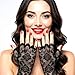 Fingerless Lace Gloves for Women Tea Party Black Short Lace Gloves for Bridal Prom Wedding Dinner Party Funeral Cosplay Halloween(Black)