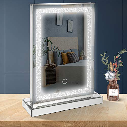 LED Vanity Makeup Mirror With Crystal Inlay, Diamond Mirror For Makeup Table, Bedroom, Bathroom and Dressing Room From MIREO