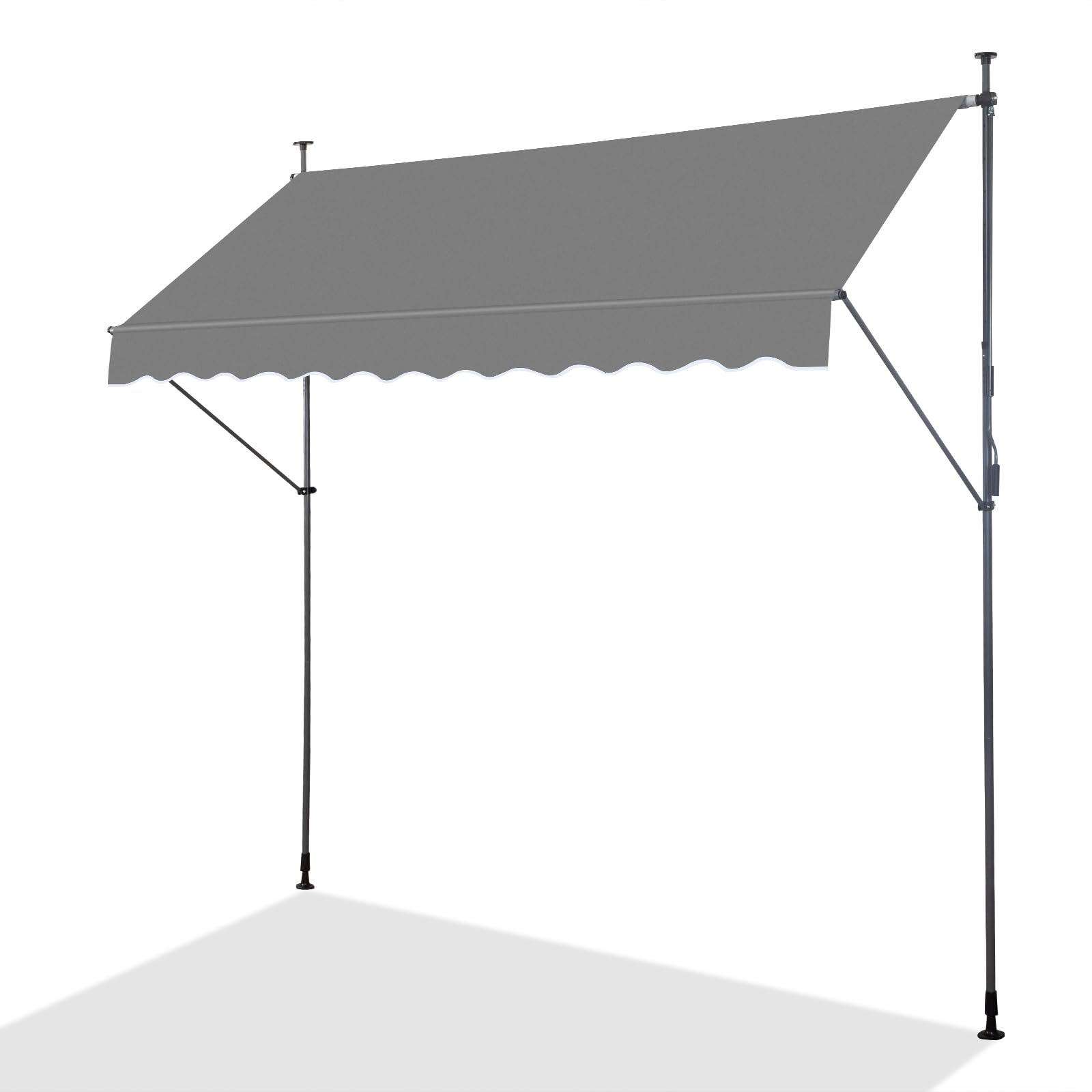 Bonnlo Awnings for Patios with Support Pole, Manual Retractable Sun Shade with Hand Crank, Height-Adjustable Telescopic Canopy, 3x1.2m, Grey