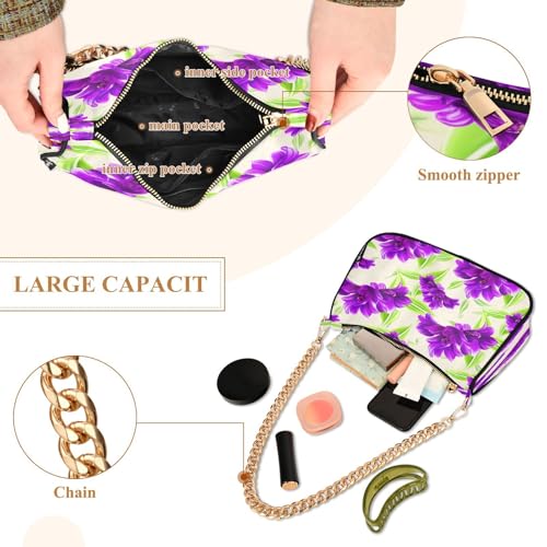 Shoulder Bags for Women Purple Flowers Tote HandBag Shoulder Bags purse with Chain Zipper Closure4