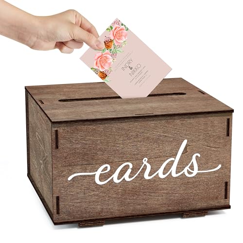 JackMa Easy DIY Assembling Rustic Wooden Card Box for Wedding Gifts & Greeting Cards, Bridal Shower, Baby shower Graduation Party, Gift Card Holder with Lid and Slot