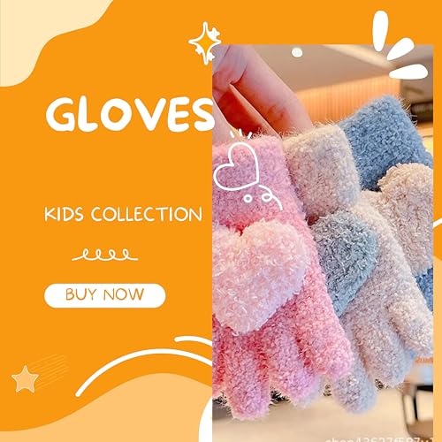 Image of Tomorrow Kids Winter Gloves | Warm Faux Wool Thermal Gloves for 3-8 Year Olds | Elastic Knit Gloves with Hart Pattern | Ideal for boy and girls