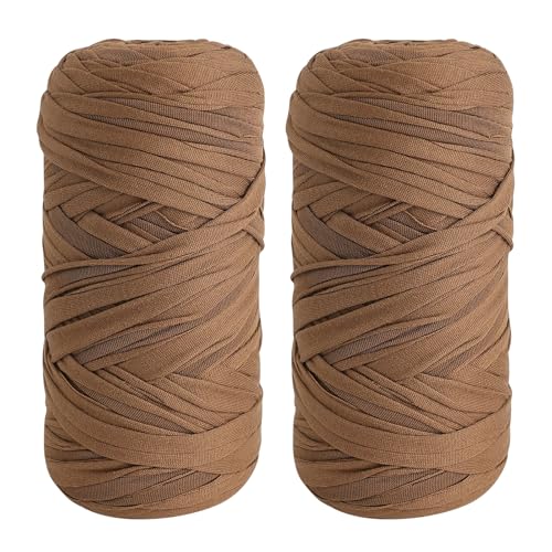 2 rollos trapillo para crochet, trapillo para crochet bolsos, hilo textil para ganchillo, marrón, 2 cm × 80 metros, para bolsos de ganchillo, carteras, bolsas de la compra, alfombras