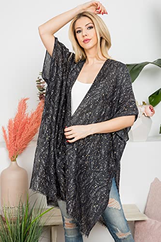 Image of RIAH FASHION Bohemian Sequin Glitter Shawl Wrap Poncho - Kimono Cardigan, Sparkly Metallic Mesh Scarf, Open Knit Crochet