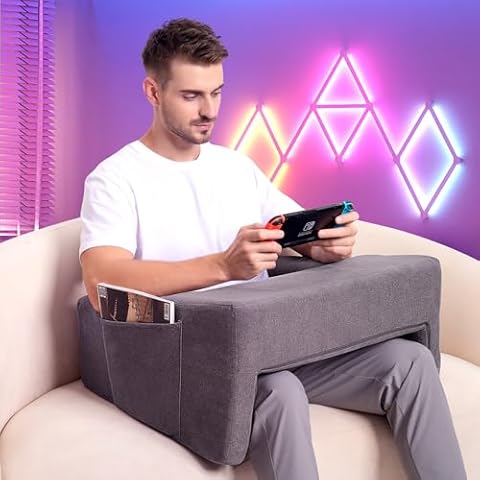 Reading Pillow for Gaming, Arm Rest Pillow for Adult, Memory Foam Bed Rest Pillow for Reading, Working, Playing Steam Deck Switch or Sitting in Bed Floor Sofa Dark Grey Cover