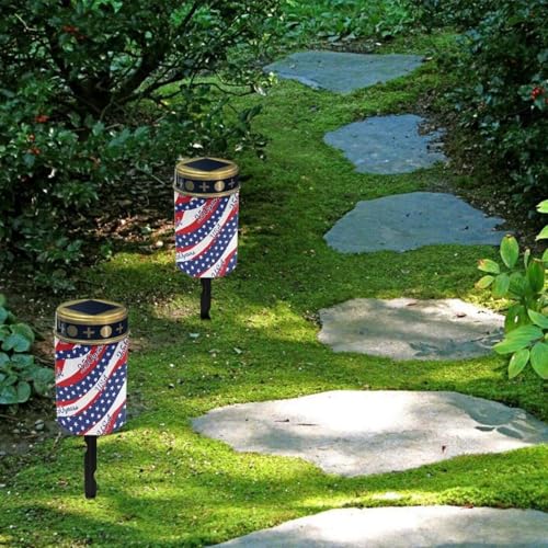 Image of 4th of July Solar Light for Cemetery American Flag Flameless Candle Solar Powered with Star Spangled Grave Memorial Candle for Indenpence Day Patriotic Memorial Decor Cemetery