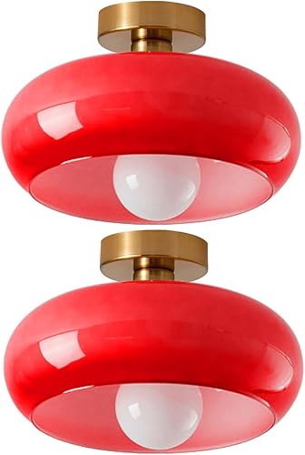 Miniatura 8 de Qufute Lámpara de techo de cristal de montaje empotrado, moderna, cerca del techo, con cúpula naranja, lámpara de techo interior de 11 pulgadas para