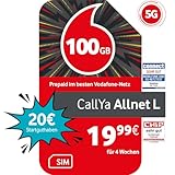 Vodafone Prepaid CallYa Allnet L | 100 GB | 20 EUR Guthaben | ohne Vertrag | 5G | Allnet Flat | EU-Roaming | weltweit nutzbar
