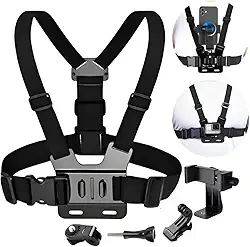 Suporte de Peitoral Para Celular E Câmera Esportiva Gopro Ajustável 360°, Colete Para Vídeo e Filmagem Esportiva Moto Bike Corrida, Camera Ação Confortável, Mãos Livres - Premium