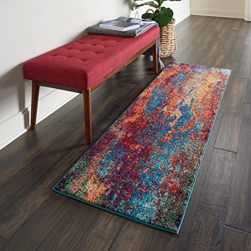 Nourison Celestial Red/Blue Atlantic 2' X 6' Area -Rug, Contemporary, Abstract, Easy -Cleaning, Non Shedding, Bed Room, Living Room, Dining Room, Kitchen, (6' X Runner) #TOP2