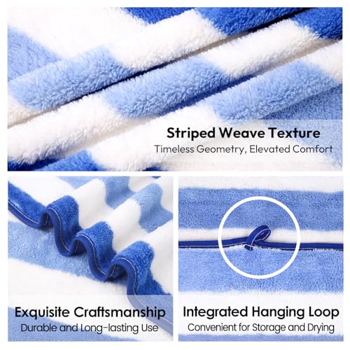 Image of JML Bath Towels, Pack of 4, 30 inchx60 inch, Large, Cabana Stripe Blue