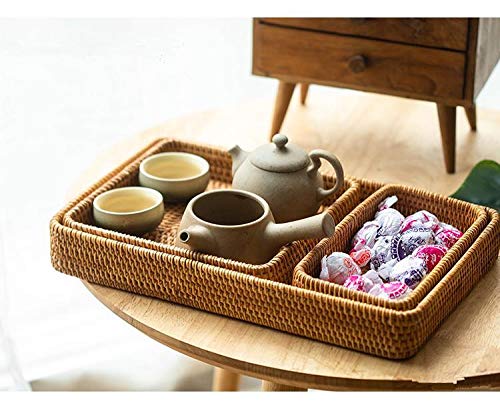 Rattan Serving Tray, Rectangular Woven Tray, Natural Wicker Decorative Serving Baskets For Organizing Tabletop Bathroom Kitchen Counter (Natural) #TOP5