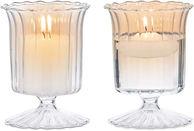 Sziqiqi 2 Pcs Elegant Candle Holder for Tealight Pillar Floating Candles, Clear Glass CandleHolder for Wedding Centerpiece Decorations, Candlestick for Dining Table, Cup Shape