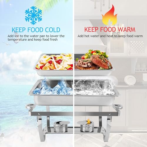 Chafing Dish Buffet Set - 4 Pack, 8 Quart Stainless Steel Chafer Buffet Servers and Warmers Set with Folding Frame for Weddings, Parties, Banquets, and Catering Events - Image 6
